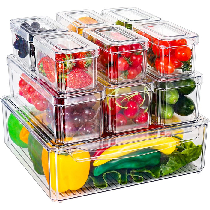 Refrigerator Organizer Set, 6-Piece Organizer Boxes for Refrigerator with Lids, Transparent Refrigerator Boxes Stackable, Storage Boxes for Refrigerator for Kitchen Cabinets (Model 1)