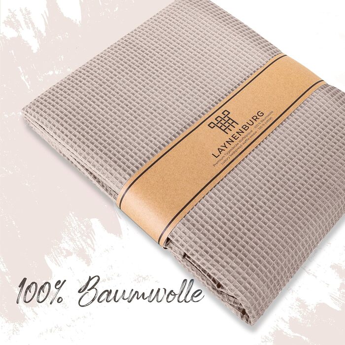 Плед LAYNENBURG Premium 180x220 см, бавовна 100%, вафельна в'язка, бежевий. Плед на ліжко, диван, софу.