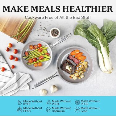 Набір посуду GOTHAM STEEL 12 предметів: каструлі та сковорідки з антипригарним покриттям, кераміка, блакитний, PFOA-free