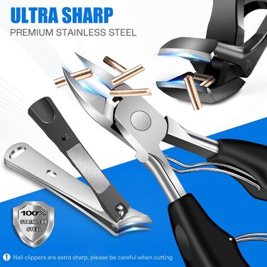 Кусачки для нігтів для літніх людей з широкою щелепою та довгою ручкою, кусачки для кутикули з кутовою головкою, для товстих нігтів, з контейнером для збору обрізків, подарунковий набір для чоловіків та жінок, чорні