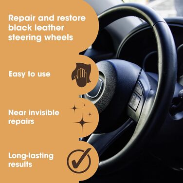 Leather Steering Wheel Repair Kit (black) – removes grease deposits, repairs damage, and restores the color on any worn leather steering wheel.