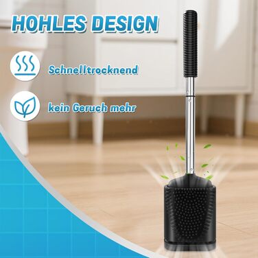 Набір для туалету: щітка для унітазу з тримачем, нержавіюча сталь та силікон, чорний