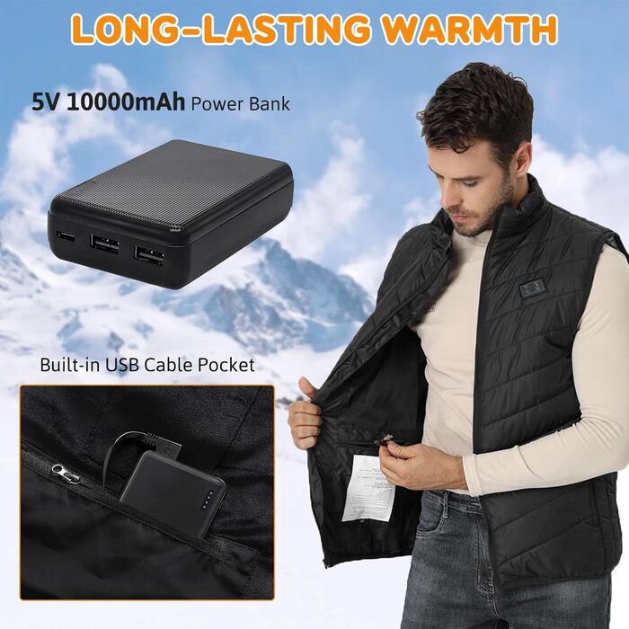 Обогревна жилетка для чоловіків та жінок, жилетка з підігрівом 9 нагрівальних панелей та 3 режими температури, тепла куртка для роботи на відкритому повітрі, подарунок на Різдво