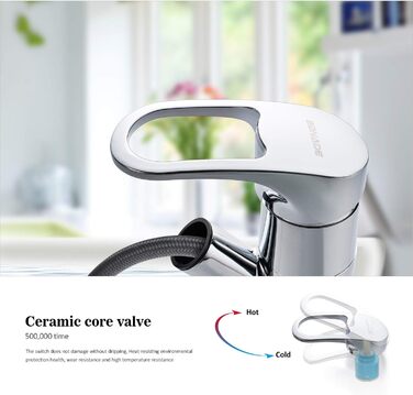 Змішувач кухонний висувний BONADE з подвійною виливом, поворотний на 360°, для кухні, з однією ручкою, хром