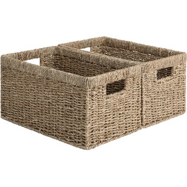 StorageWorks Woven Watermelon Basket Set of 2, Storage Baskets Woven from Watermelon Rind, 33x21x18cm Watermelon Storage Basket Rectangular Shelf Basket with Double Handle for Gifts (Natural Color (Seagrass), 33cmx21cmx18cm)