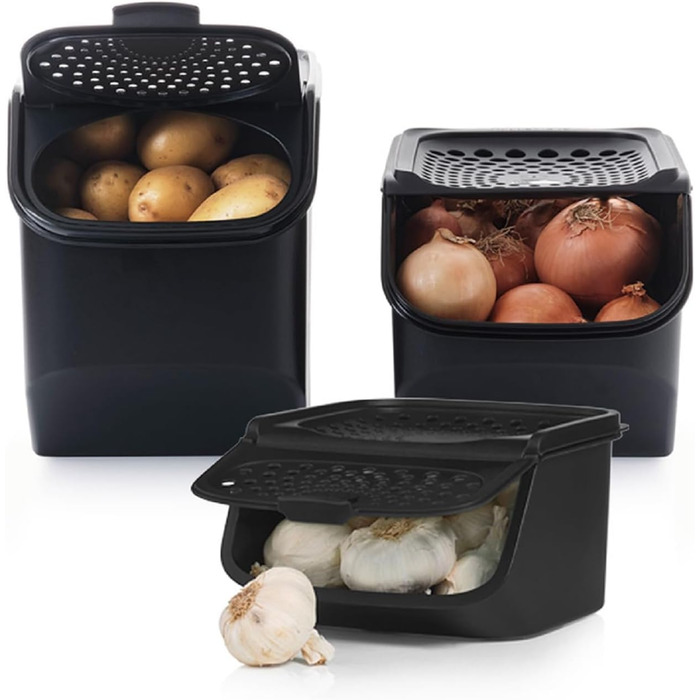 Tupperware Set - PotatoSmart 8.3L, OnionSmart 5.5L & GarlicSmart 2.3L - Innovative potato, onion & garlic containers with optimal air circulation - Stackable design - dishwasher safe