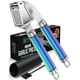 Пресс для часнику ORBLUE з нержавіючої сталі – преміум якість, з силіконовим очищувачем та щіткою, міцний та придатний для миття в посудомийній машині