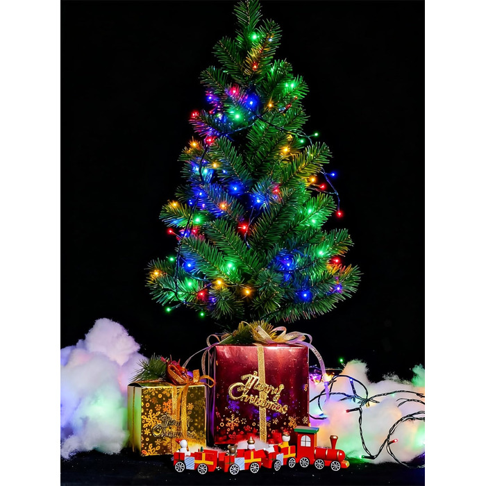 LED гірлянда WISD 23м, 200 LED, багато кольорів - димувана різдвяна ілюмінація на темно-зеленому кабелі з 12 режимами, таймером та EU штекером - для прикраси ялинки, балкона, кімнати, саду. 200 LED