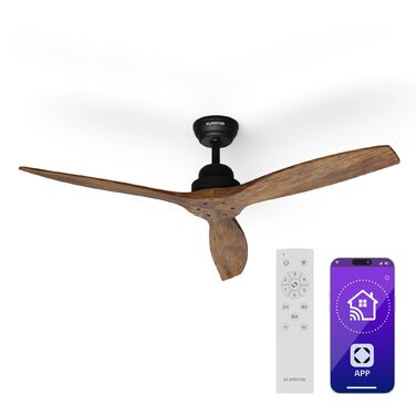 Стельовий вентилятор Klarstein Santa Elena Smart з Wi-Fi та пультом ДУ, 6 швидкостей, дерев'яні лопаті, режими зима/літо, 132 см, колір горіх