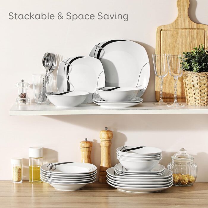 Набір посуду VEWEET FIONA 24 шт. для 6 осіб: 6 тарілок, 6 десертних тарілок, 6 супових тарілок, 6 мисок