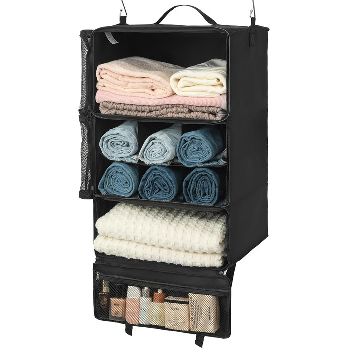 Органайзер для одягу Granny Says з 3 відділеннями, чорний. Підвісний кофр-органайзер для подорожей, компактний, для шафи, у дорогу