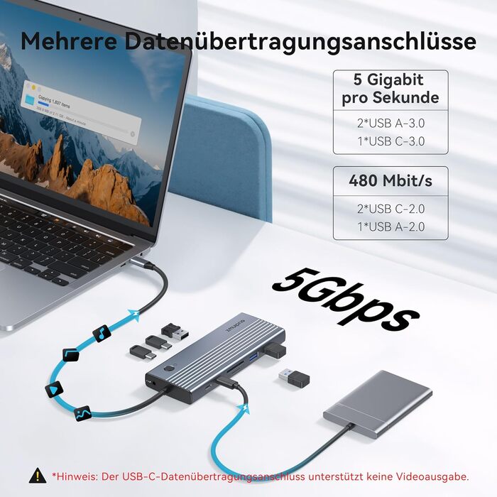 Док-станція USB-C для ноутбука: 2 монітори 4K HDMI, DP, Ethernet, 4 USB, 100W PD, SD/TF, Audio/Mic (15 в 1)