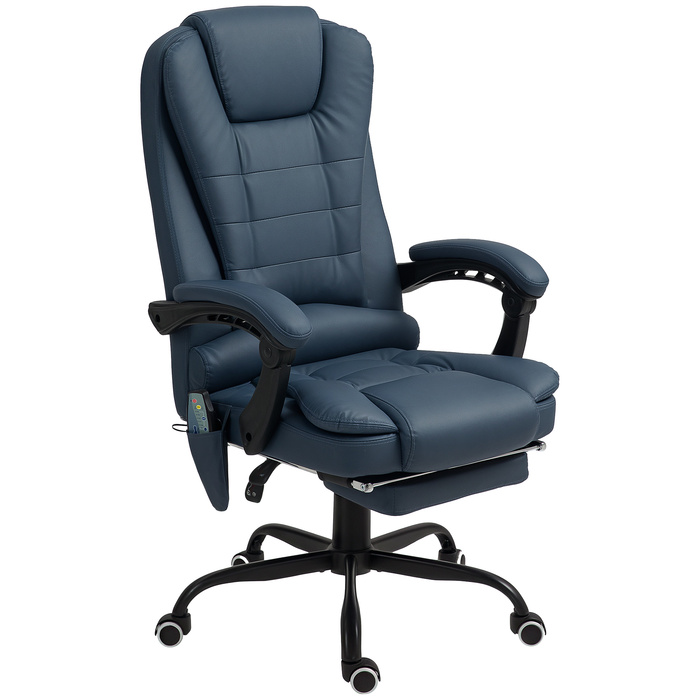 Vinsetto Massage Office Chair with 7 Vibration Points, Adjustable Footrest & Backrest, Up to 120 kg (265 lbs), Faux Leather, Blue