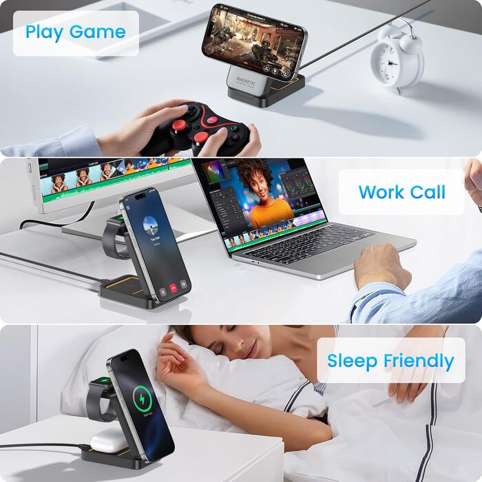 3-в-1 Зарядна станція для Apple Watch, iPhone та AirPods Pro (індукційна, бездротова)