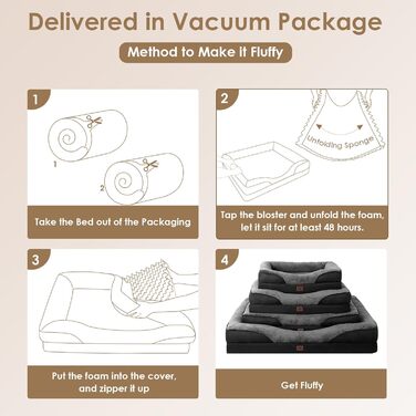 Ортопедичне ліжко для собак EHEYCIGA, 76x51x16.5 см, Memory Foam, миється, водонепроникне, з бортиками, антиковзаюче, сіре/чорне