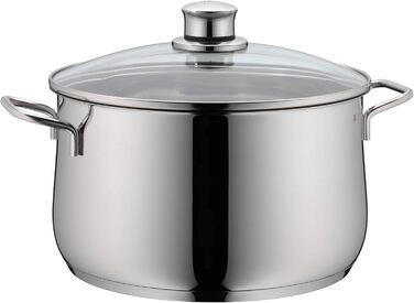 Велика каструля WMF Diadem Plus 20 см, 3,7 л, для індукції, з кришкою зі скла, полірована нержавіюча сталь Cromargan, без покриття