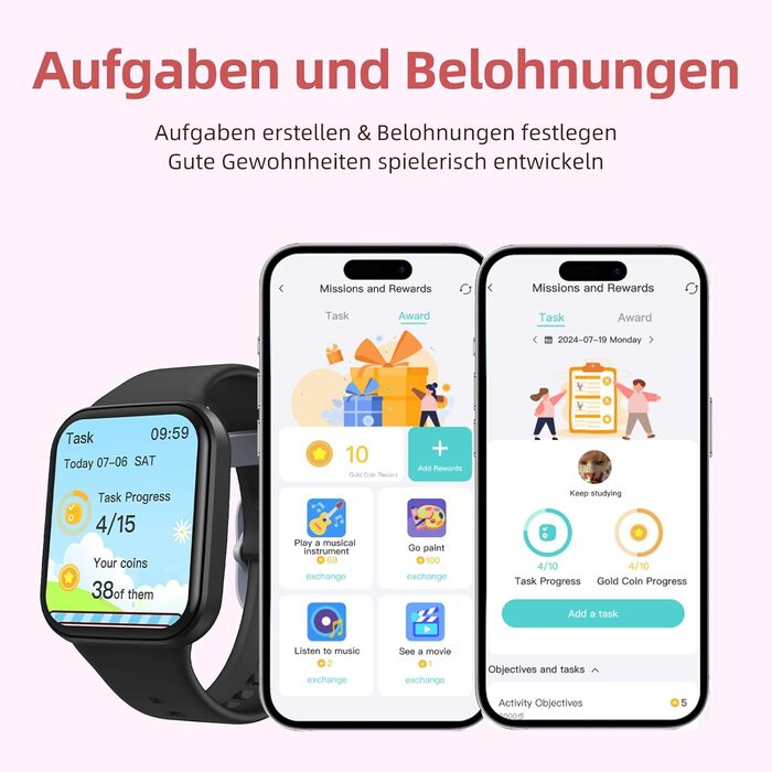 Дитячий розумний годинник Parsonver, 1.69' - фітнес-трекер з пульсометром, монітором сну, IP68, 20 спортивних режимів, для дітей 6-12 років, чорний