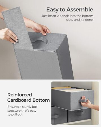 SONGMICS Set of 4 Drawer Organizers, 6 Compartments, Closet Organizer, Foldable, Clothes Organizer, 16.3 x 12.1 x 7 inches, for Pants, Clothing, Dove Gray, URUS009G04