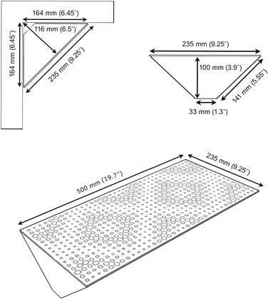 Набір вузьких акустичних басових пасток для кутів, панелі для звукопоглинання та дифузії, 50 x 23 x 10 см, чорний перфорований REBAT (2 шт.)