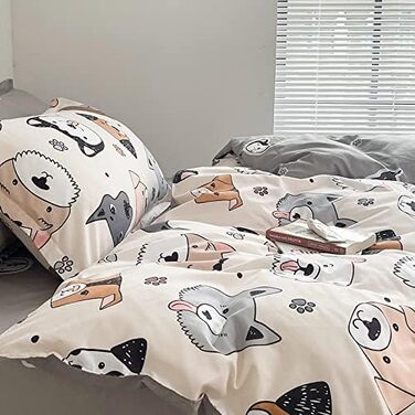 Комплект постільної білизни з мармуровим малюнком 200x200, 3 частини, мікрофібра, з блискавкою, 200x200 см, 2 наволочки 80x80 см, мультяшні собаки