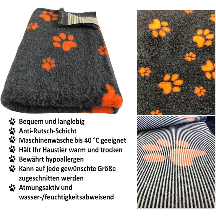 Килимок для собак Elropet Vetbed: преміум якість, 22 мм, для малих та великих собак. Товщина 22 мм. Розміри: S (80x50 см), колір: темно-сірий + помаранчева лапка