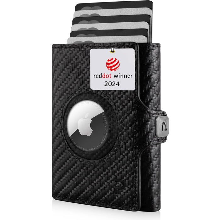 Чоловічий шкіряний гаманець PURISTO KLIK Classic Slim з відділенням для монет - тонкий, з RFID-захистом, вміщує 10-14 карт (Carbon, AirTag XL)