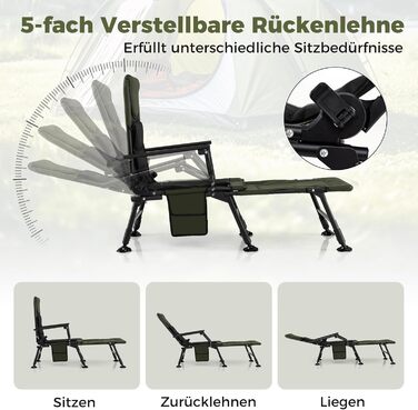 Крісло розкладне Costway Angelstuhl з підставкою для ніг, регульованою спинкою та високою подушкою, для кемпінгу, риболовлі та відпочинку