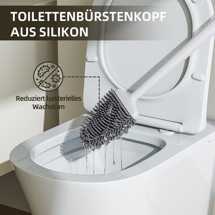 Щітка для унітазу ASOBEAGE з силікону: гнучкий наконечник, ручка з нержавіючої сталі, настінний кріплення, швидковисихаючий тримач для чищення ванної кімнати (Чорний) (Ширина 3 см, 1 шт.)