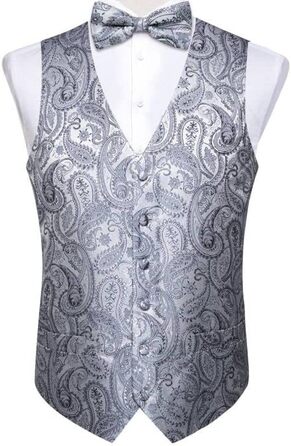 Костюмний жилет чоловічий DiBanGu для весілля з краваткою, нагрудником та запонками, сріблястий візерунок паваролочки