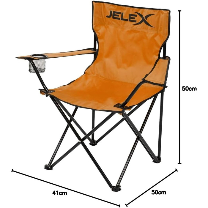 Кемпінговий стул JELEX Expedition зі спинкою, підлокітниками та тримачем для напоїв, простий механізм складання. Олив'яний, стійкий до бруду та води.