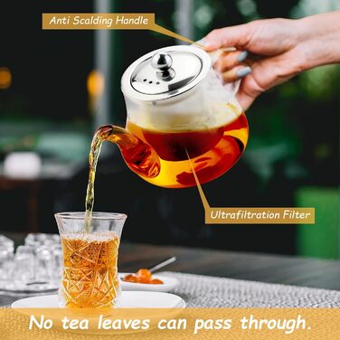 Чайник скляний Honneeo 450 мл з знімним фільтром, для листового чаю, трав'яних зборів, фруктів, 800 мл