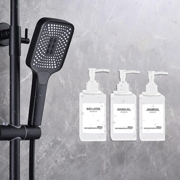 Набір з 3 дозатори для мила Roselee на стіну, без свердління, 500 мл. Дозатори для душу, шампуню та пінної ванни з етикетками для ванної кімнати та кухні (Білий)