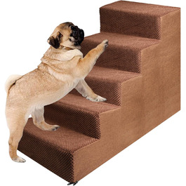 Pet Stairs for Small Dogs and Cats, 4 Steps 50cm High, Dog Stairs Cat Stairs with Removable, Washable, Portable Pet Stairs for Small Dogs (5 Steps Brown)