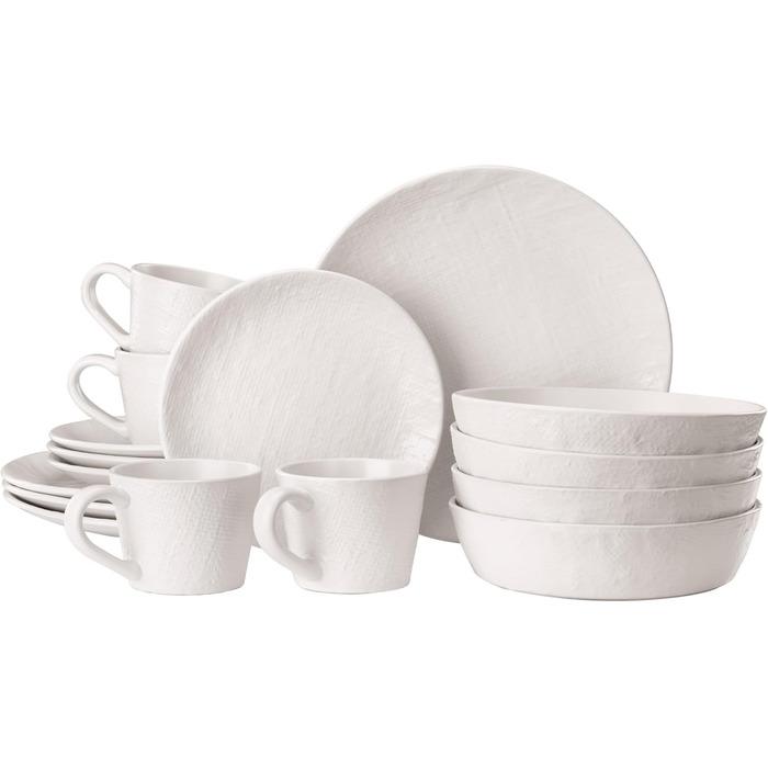 Набір посуду Navaris з каменю (16 предметів) для 4 осіб - тарілки, супові тарілки, чашки, сірий колір