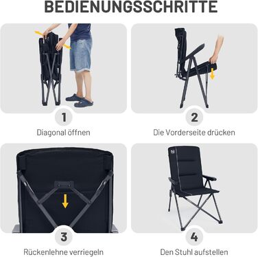 Кампінговий стілець розкладний Timber Ridge 2 шт, чорний, з високою спинкою, 3 положення, до 160 кг, широкий сидіння 57 см, для кемпінгу, балкону, дачі