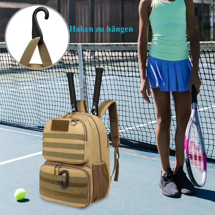 BlesMaller Tactical Tennis Backpack with Shoe Compartment & Racket Protection - Unisex Tennis Bag (Brown)