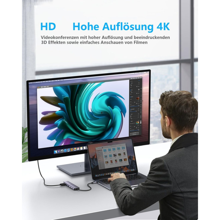 Док-станція для ноутбука Newmight з двома HDMI, підтримка 2 моніторів 4K, Ethernet 1 Gbps, PD 100W, 3 USB 3.0, SD/TF Reader, USB-C, для HP/Dell (сіра)