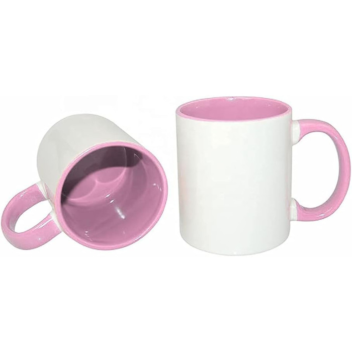 MR.R 11 Unzen Sublimation blank coffee mugs, 6-piece set, porcelain, mug, coffee cup, 325 ml, with pink interior and handle, 6 pieces