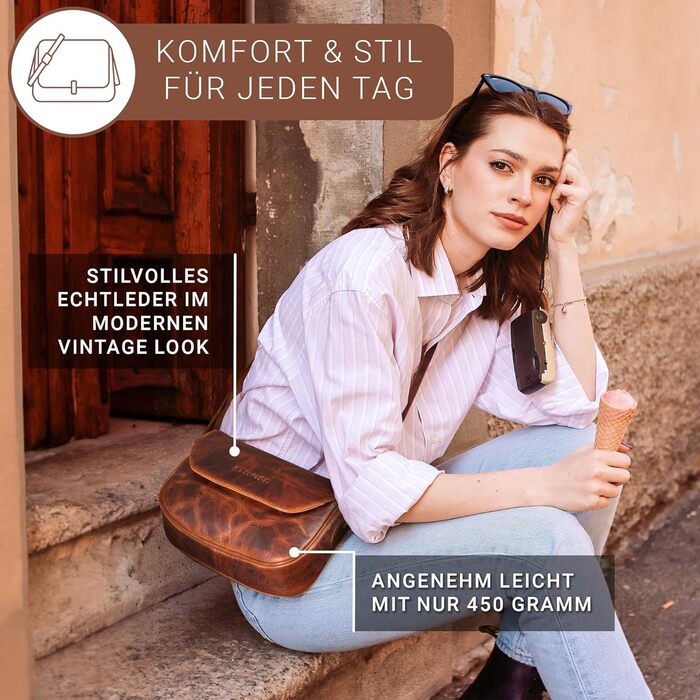 Стильна жіноча сумка-месенджер STILORD Esther з натуральної шкіри вінтаж (коньяк) для вечірок та повсякденного використання