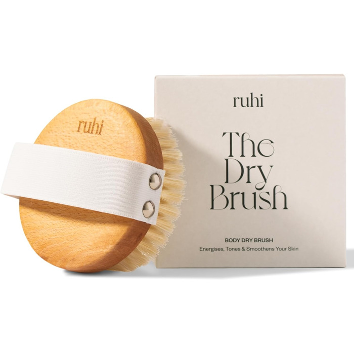 RUHI Body Brush Round - 100% Natural Bristles - Made in Germany / FSC-Certified Beechwood / Plastic-Free / For Dry Brushing Massage (dry brush) / Lymphatic Drainage Against Cellulite