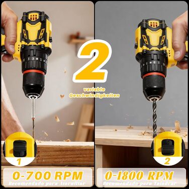 Акумуляторний шуруповерт 21V безщітковий, 2 акумулятори 2.0Ah, 70 Nm, 25+3 ступені крутного моменту, 2 швидкості, LED-ліхтик, патрон 10 мм, для ремонту та DIY