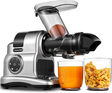 AMZCHEF Juicer with 80mm Large Feed Chute - 150W Juicer Slow Juicer with 2 Speed Modes and Reverse Function - Juicer for Whole Vegetables and Fruits Test Winner - Silver Juicer Silver