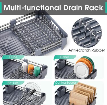 Стійка для сушіння посуду KINGRACK, розширювана, з нержавіючої сталі, сіра