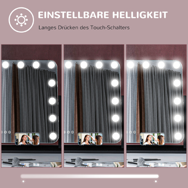 HOMCOM LED Makeup Mirror with 3 Light Modes, Dimmable, Touch Control, USB Powered, 24.4 x 19.5 inches, Black