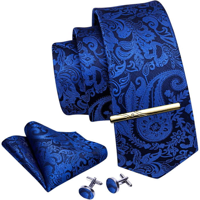 Сет краваток для весілля Barry.Wang: однотонний паваротний краватковий шовковий краватковий аксесуар, королівський синій