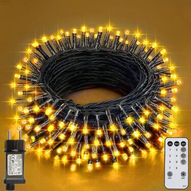 LED гірлянда 220 світлодіодів для дому та саду, 29.2 м, 8 режимів, IP44, з пультом та таймером, тепле біле світло, для декору на Різдво, весілля, вечірку