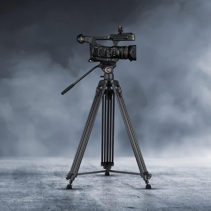 Штатив відео Cayer BV30L 72 дюйми - професійний штатив з алюмінію, рідинний упор K3, середній розвід, 6 кг, для DSLR/відеокамер + бонус Quick Release Plate