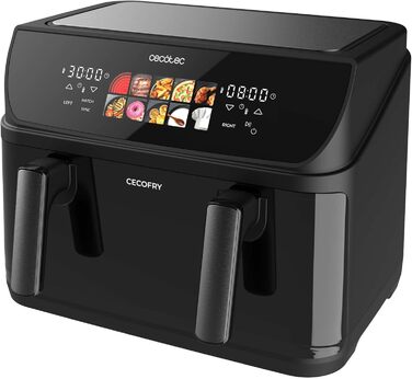 Cecotec Oil-Free Hot Air Fryer - 10L - Grill Plate - Grill - Double Heating Elements - Cecofry & Grill Duoheat 10000. 2800W, Movable Dividing Wall, Temperature Control 40-200°C, 10 Menus