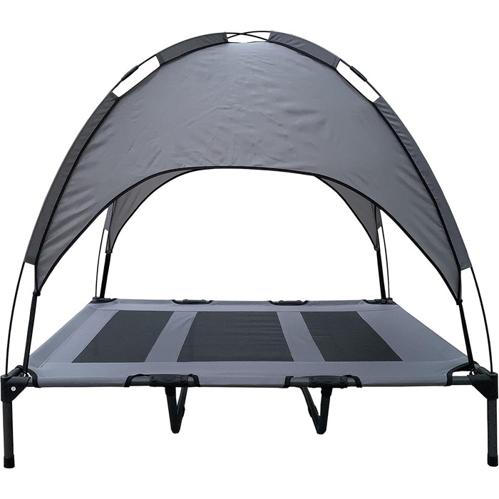 Підвищене лежання для собак з дахом, для саду та вулиці, XL, 122x91x23/114 см, сірий