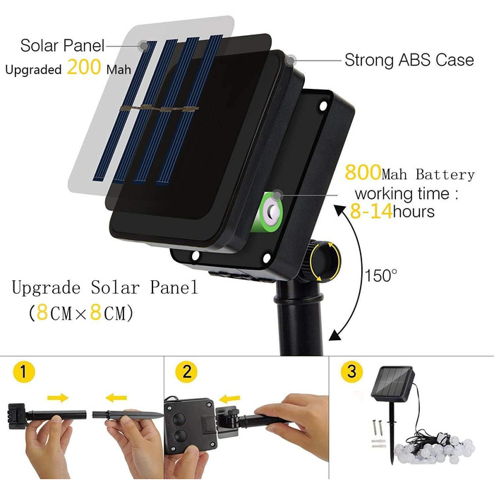 Сонячна гірлянда для зовнішнього використання, 50 LED, 7.6 м, 8 режимів, кришталеві кулі, вологостійка, для саду, дерев, тераси, Різдва, весіль, вечірок (тепле біле світло)